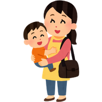 Illustration of a smiling daycare worker wearing an apron and shoulder bag, happily holding a cheerful young child. Represents childcare services and is a fitting visual for content focused on same day business insurance.